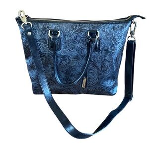 ABRO Gray with Silver Patina Romania Made Embossed Leather Handbag Shoulder Bag